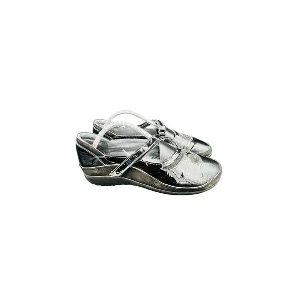 ✨ Naot Mary Jane Slingback Silver Swirl Leather Shoes Women’s 41 Comfort Arch - Picture 4 of 7